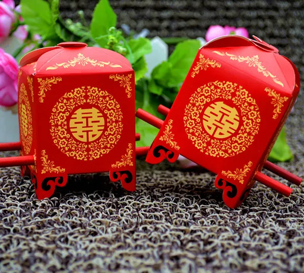 Chinese Asian Style Red Double Happiness Sedan Chair Wedding favor box party gift favor candy box