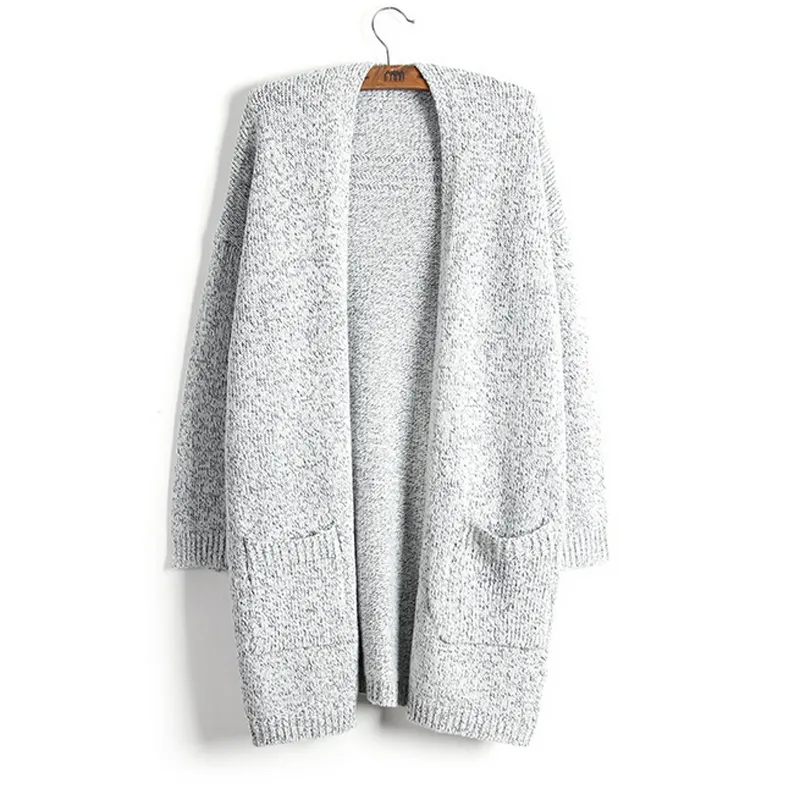 Vinter Cardigan för kvinnor Casual Fashion Solid Kvinnor Varma Strikkade Cardigans O Neck Långärmade Långa Tröjor Outwear