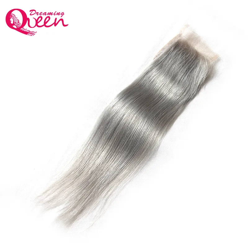 Cinza Lace Straight Fecho Ombre Brasileiro Virgem Humano Cabelo 4x4 Lace Fechamento Com Bebê Cabelo Cinza Cor Cabelo Fechamento Melhor Qualidade