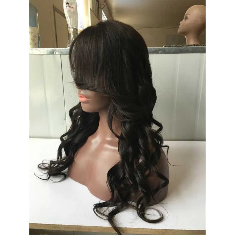 Brazilian Full Lace Wigs Human Hair Glueless Lace Front Wig With Side Bangs For Black Women4784651