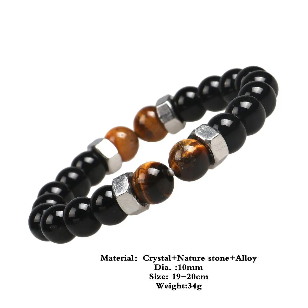 Mode Frauen Männer Natürliche Schwarze Lava Stein Armbänder 10mm matte Tiger Eye Stein Perlen schraubverschluss Chakra Armbänder