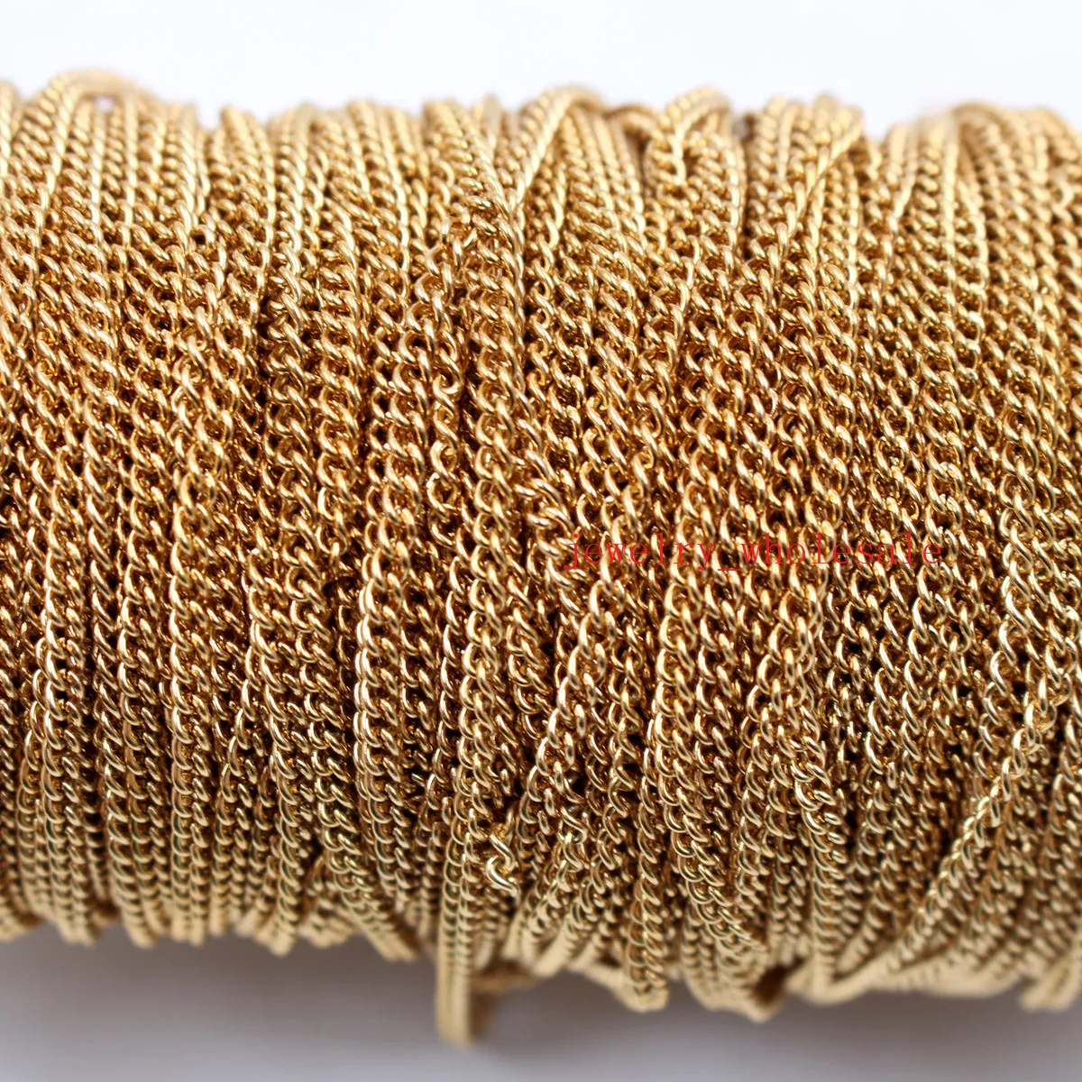 on sale 10meterwholesale in bulk Jewelry Finding Chain Gold Stainless Steel thin 2mm Cowboys chain Link Marking JEWLERY DIY