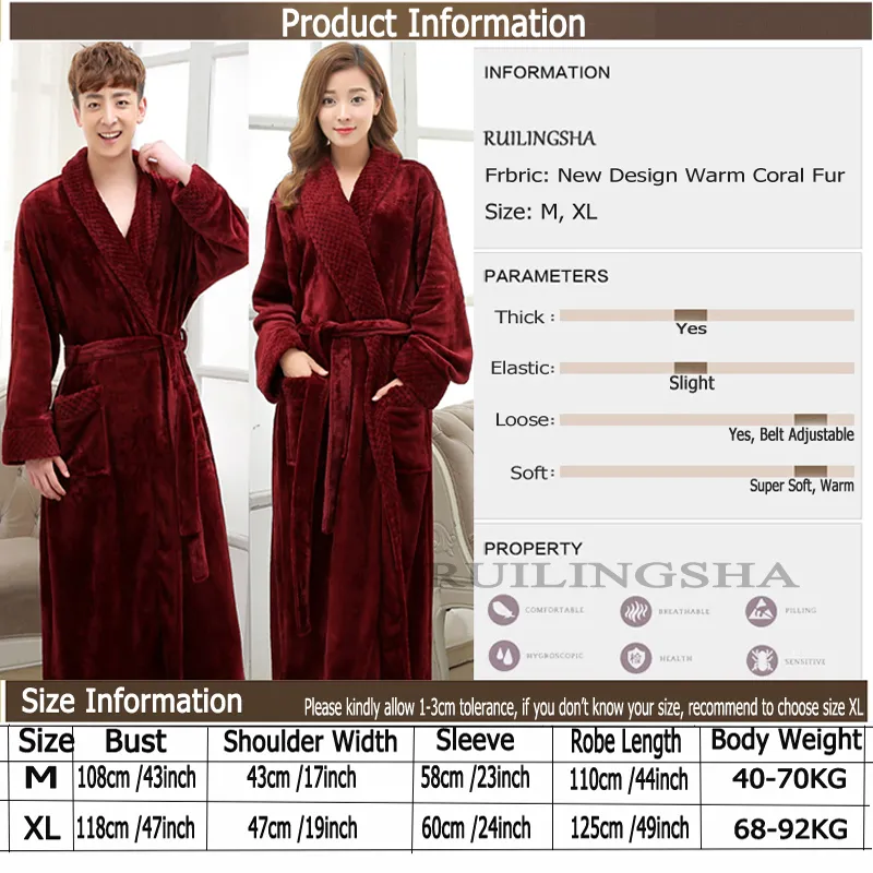 Sleepwear Wholesale One Sale Super Soft Women Men Winter Long Warm Bath Robe Lovers Kimono Bathrobe Dressing Gown Bride Wedding Bridesmaid