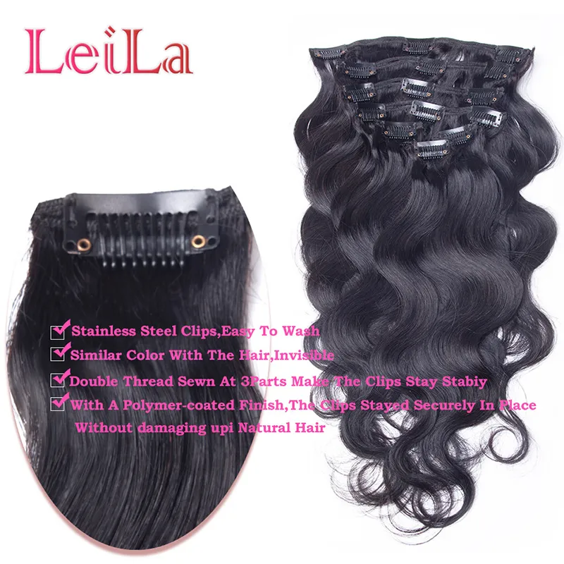 Full Head Clip In Human Hair Extensions Natural Black Hair Clip In 100140g Peruvian Body Wave Hair Clip in Extensions7874298