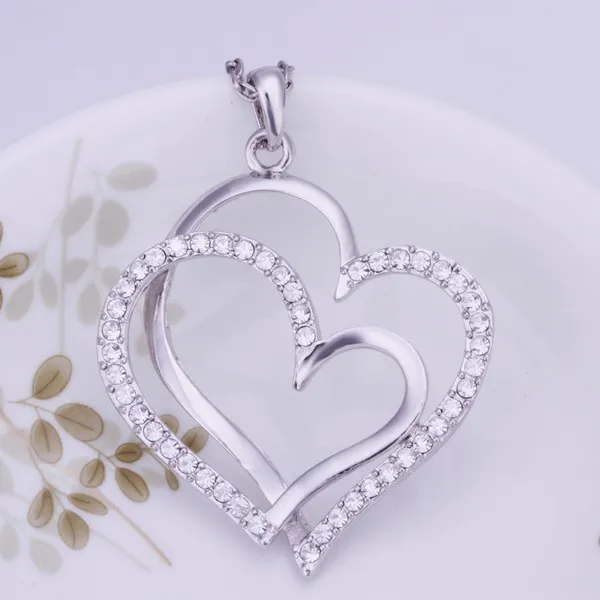 Best gift White Gold White crystal jewelry Necklace for women DGN498,Heart 18K gold gem Pendant Necklaces with chains