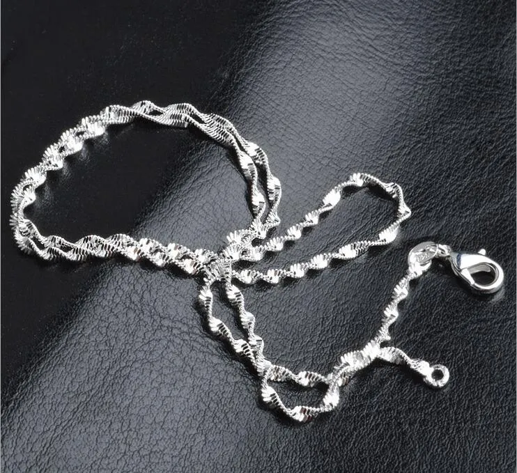 Man kvinna halsband 925 sterling silver 2mm dubbel vattenkedja halsband 16 tum/18 tum/20 tum/22 tum/24 tum för hängen