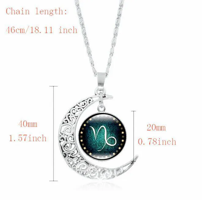 12 Zodiac tekens Kettingen Retro Twaalf sterrenbeelden Cabochon Glas Time Gem Moon Hanger Kettingen Gratis Verzending