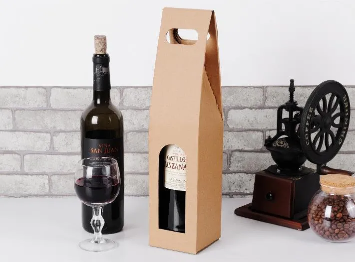 Rödvinlåda Vinlåda Presentförpackning Singelpåse Papperspåse Portable Wine Kraft Paper