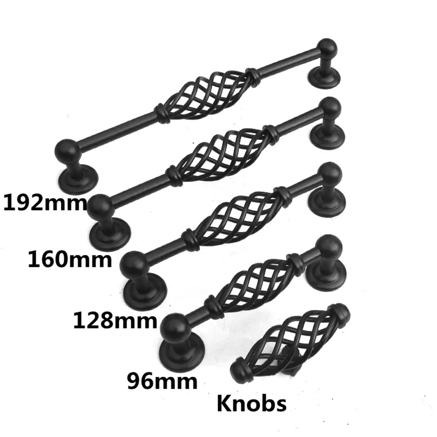 96mm 128mm 160mm 192mm handle American Retro style black birdcage furniturte handles antique black kitchen cabinet dresser door