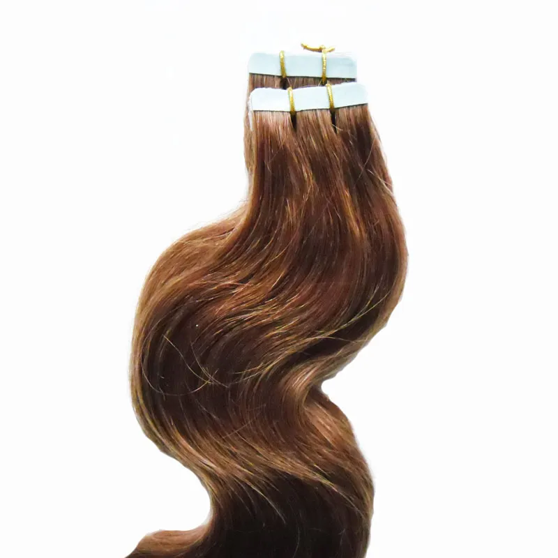 Estensioni dei capelli del nastro di trama della pelle dei capelli dell'onda del corpo brasiliana 20 pezzi 7A 50g # 4 Estensione dei capelli umani del nastro marrone scuro