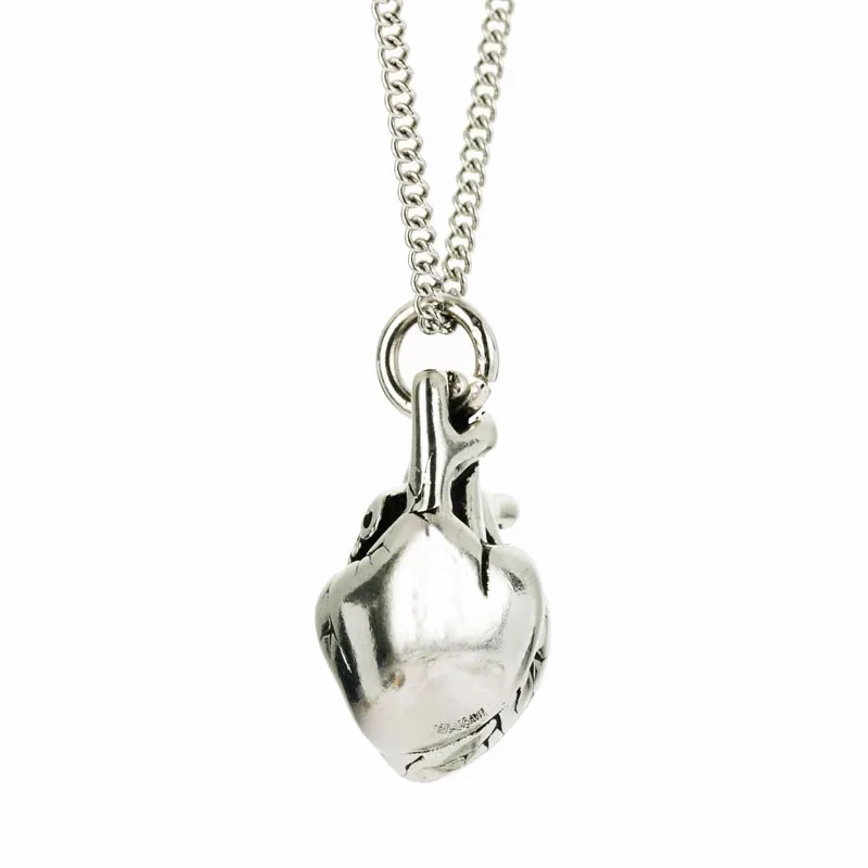 Paslanmaz Çelik Gümüş Cilalı Tiny Basit 3D Anatomik Kalp Kolye Kadınlar için Maxi Uzun Zincir Kolye Takı NL25846