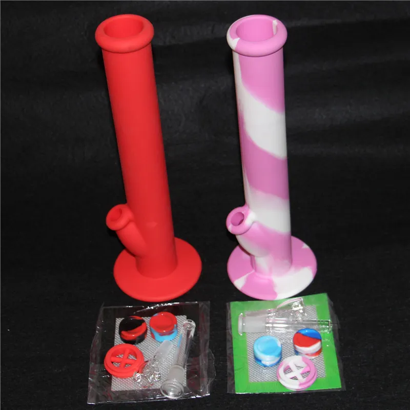 Silicone Bongs Water Pipe Oil Rigs hookah 14" Height 14.4MM Joint with glass downstem bowl silicon mats 5ml silico jars