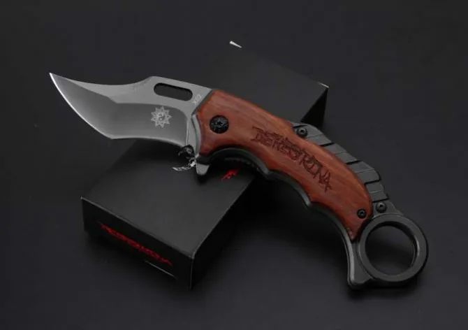 Zilver NIEUWE Karambit X62 zakmes 5cr15MOV blade staal + houten handvat 57HRC grijs titanium oppervlak zwarte geschenkdoos verpakking klauw EDC gereedschap