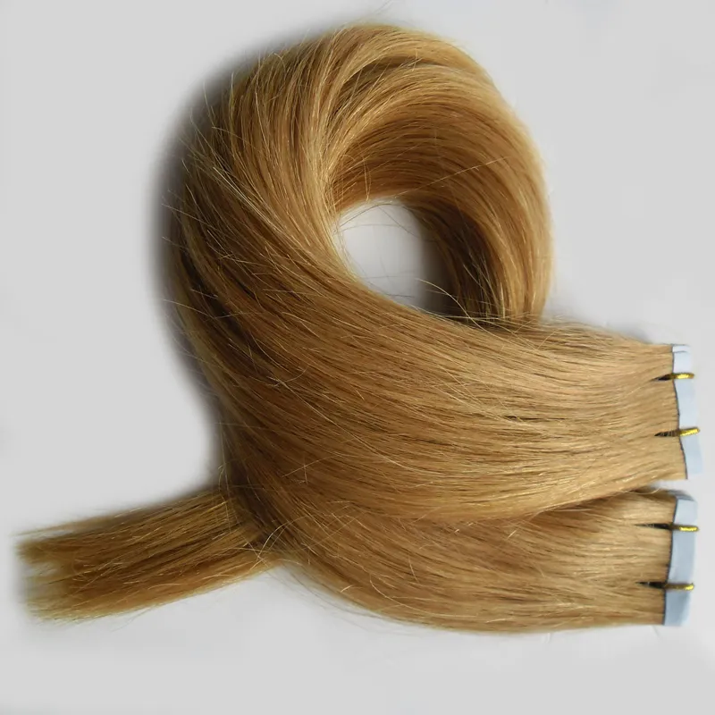 Brasilianska Virgin Hair Honey Blonde Skin Weft Hårförlängningar Dubbelsidigt tejp i mänskligt hår 40 st 100g