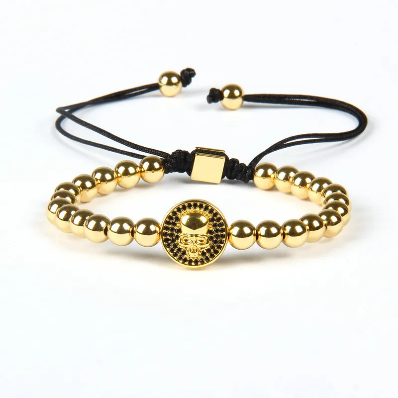 Party Jewelry Wholesale Best Quality 6mm Mix Colors Brass Beads with New Round Black Cz Skull Macrame Bracelets
