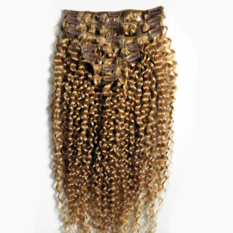 Brazilian Virgin Habil Brazil Loira Africano Americano Kinky Curly Clipe em Extensões de Cabelo 100g Clipe em Extensões Humanas de Cabelo