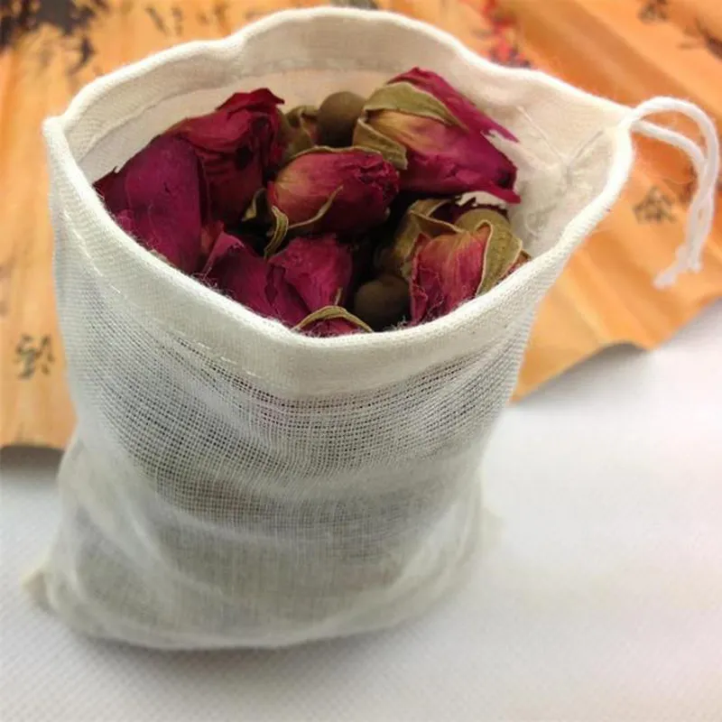 Whole Portable 8x10cm Cotton Muslin Reusable Drawstring Bags Packing Bath Soap Herbs Filter Tea Bags293q