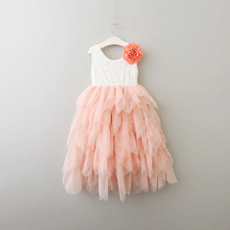 Enfants fleurs robe de princesse Stéréo Fleur Dentelle Tulle Filles Tutu Robe Douce Dentelle Élégante Enfants Robe De Soirée De Noël Robes C1996