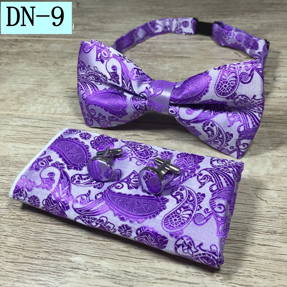 Klassieke Zelf Stropdas en Hanky ​​Manchetknopen Set Zijde Jacquard Geweven Mannen Butterfly Bowtie Pocket Square Zakdoek Pak Bruiloft