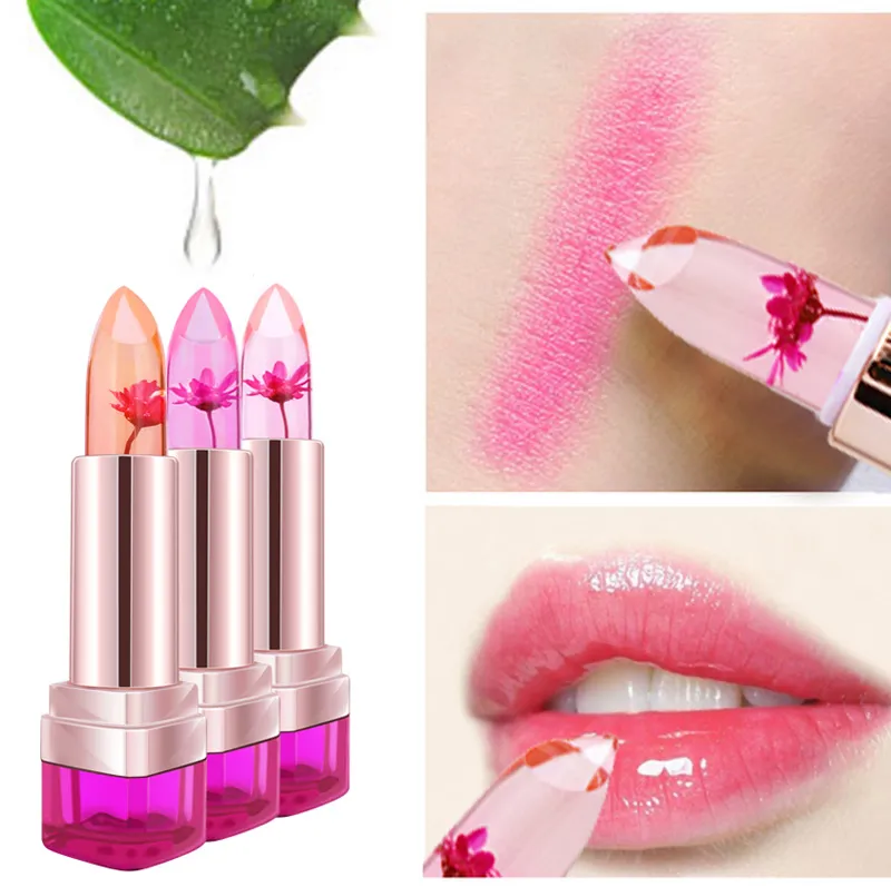 Baume à lèvres Changement de température Couleur Lèvre Imperméable Longue Durée Doux Transparent Gelée Fleur Rose Hydratant Rouge à Lèvres 3 Saveur 