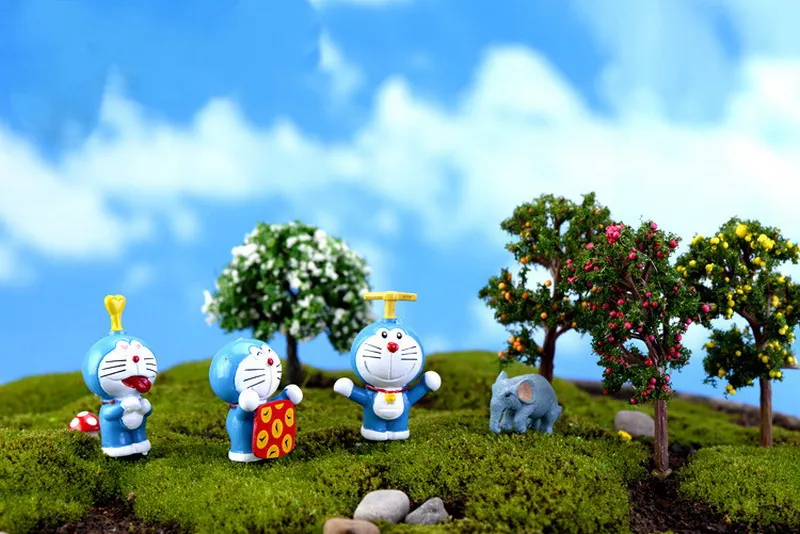 Mini boneca artificial Doraemon Garden Decorações Fadas Jardim Miniatures Gnomes Musgo Micro Paisagismo Tarrariums Resina Artesanato Estatuetas Para Decoração Home