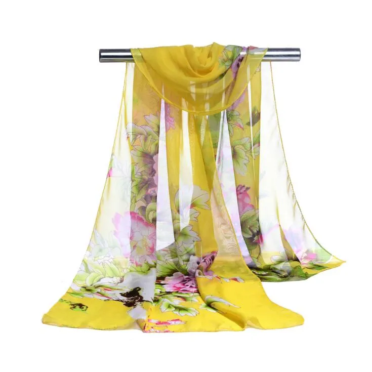 Фабрика дешевые женщина шарф Шелковый бренд роскошные печати цветок дамы шифон каракули большой цветок печатных обернуть шарф пляж обложка Sarog160*50 см
