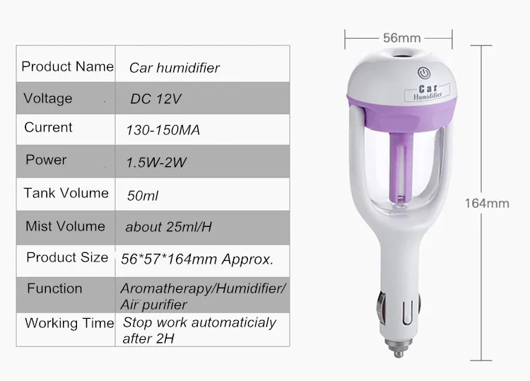 디퓨저 자동차 가습기 에어 아로마 청정기 에센셜 미스트 메이커 12V 1.5W 4 색 50ML