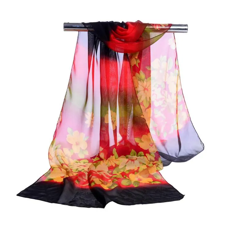 Usine de gros de mode coloré Flower Beach écharpe en mousseline de soie georgette soie écharpe femmes printemps et automne écharpe de plage Wrap Swhal 160 * 50cm