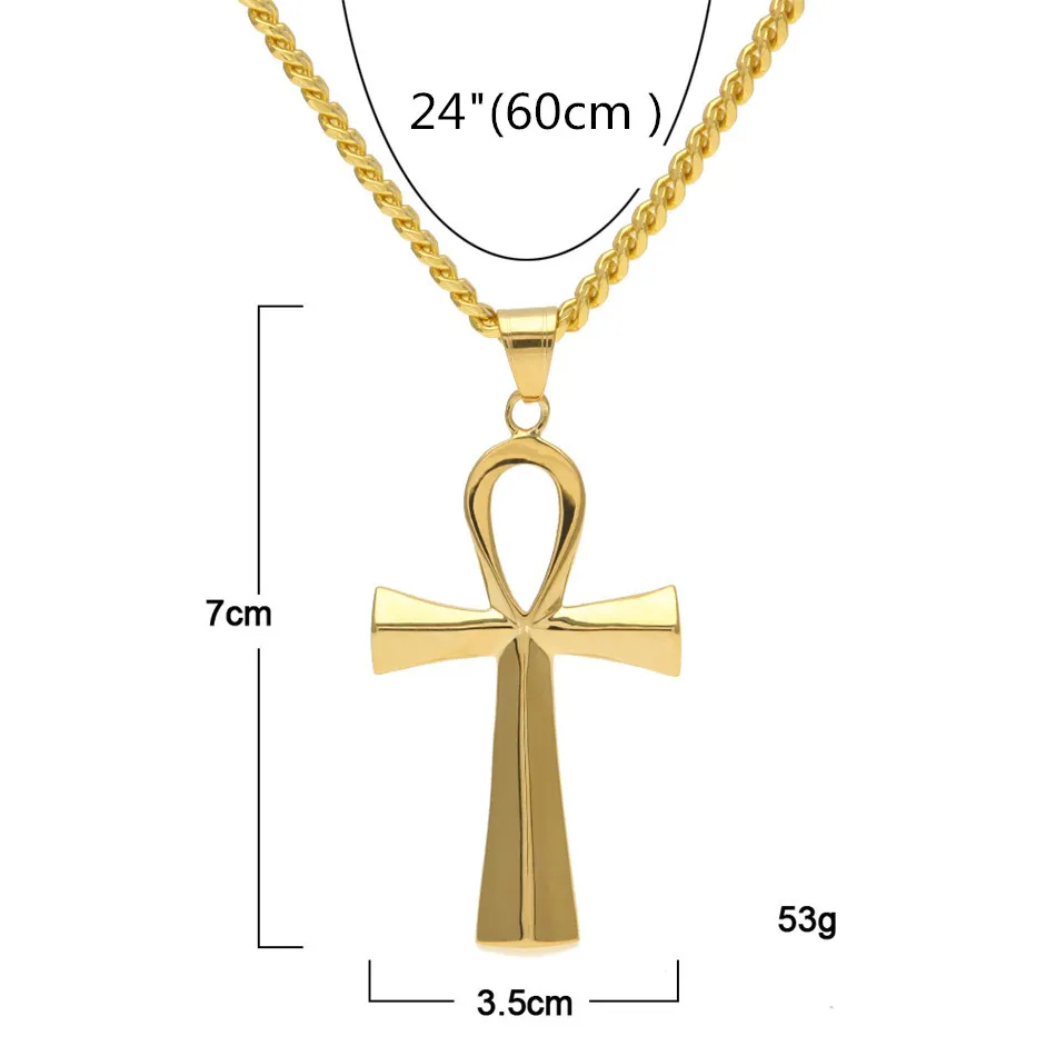 NEW Stainless Steel Ankh Necklace Egyptian Jewelry Hip Hop Pendant Iced Out Gold Key To Life Egypt Cross Necklace 24 Chain329m