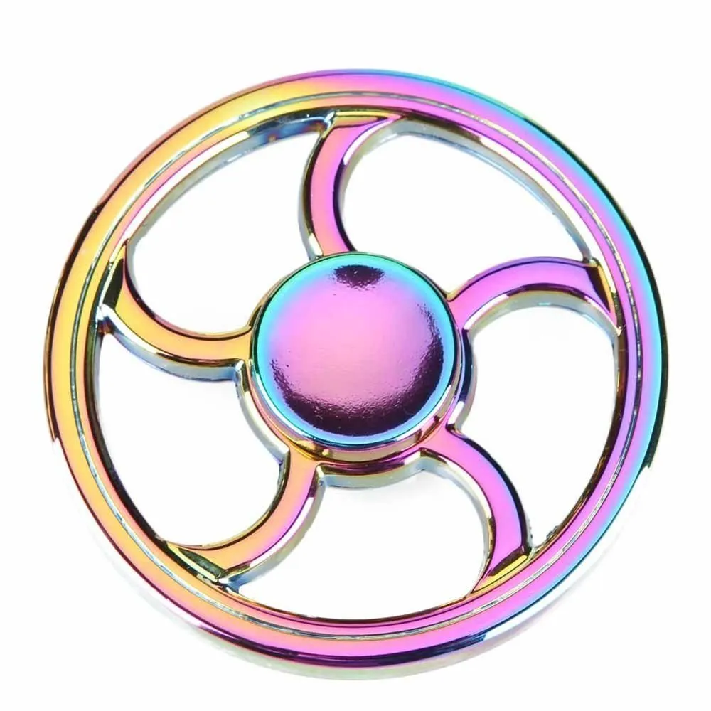 El Spinner Spin 2Mins EDC Fidget Spinner El Parmak ucu Gyro Magic Anti-Anksiyete Oyuncakları Metal Gökkuşağı Kaplama Ateş Lastikleri Kelebek Balık Yuvarlak