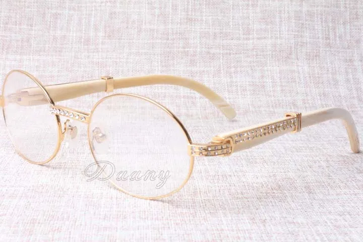 2019 New Diamond Round Solglasögon Cattle Horn Eyeglasses 7550178-A Horns Män och kvinnor Solglasögon Glasess Eyewear Storlek 55-22-135M234V