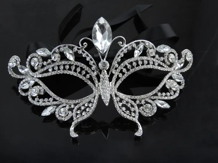 2017 Silver Tone Venetian Bridal Masquerade Rhinestone Crystal Eye Mask Halloween Fancy Dress Ball Party Mask332n