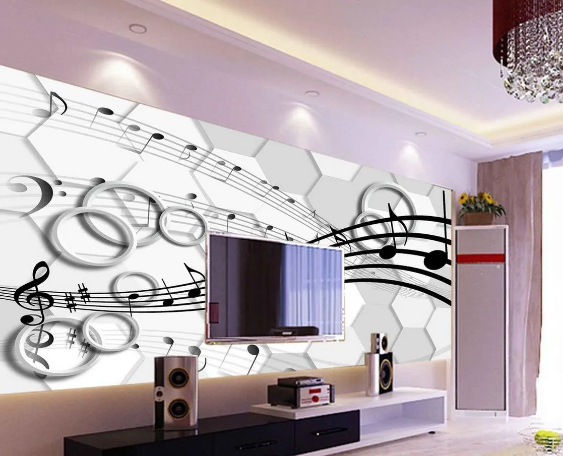 Classic Home Decor 3D Stereo Three - Dimensional Note Circle TV Wall Tapeta na ścianach 3 D na salon