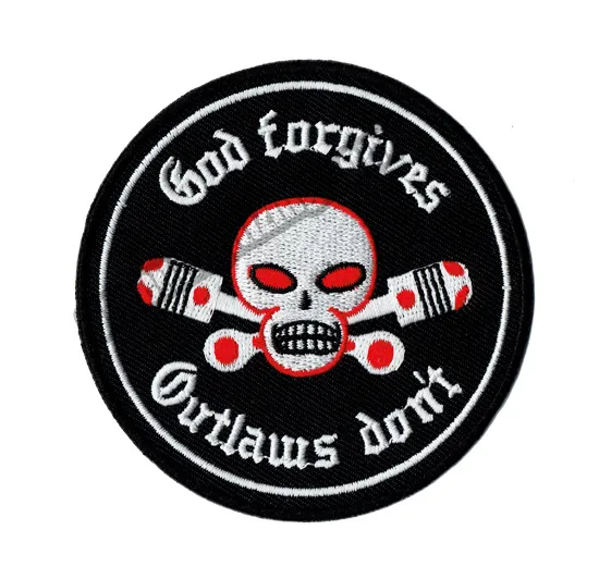 Hot Sale!God vergeeft outlaw niet motorfiets geborduurde patch biker ijzer op patch voor jasvest rijder borduurwerk van patch gratis verzending