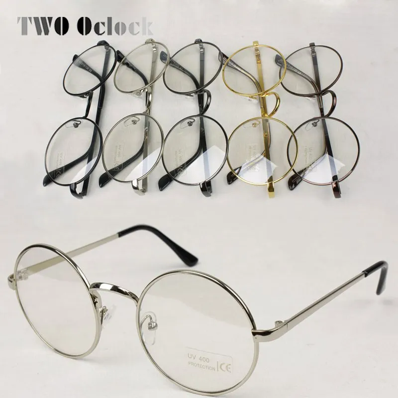 Wholesale- 2014 Vintage Metallic Circle Frame Glasses Male Women Decoration Frames Myopia Eyeglasses Metal Round Eyewear Drop Shipping