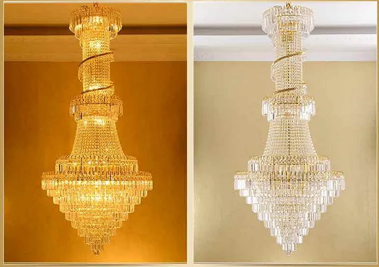 Lustres en cristal d'or Lustres de luxe longs et modernes Luminaire américain Intérieur Foyer Escalier Hôtel Restaurant Club Spirale Droplight D80cm H180cm