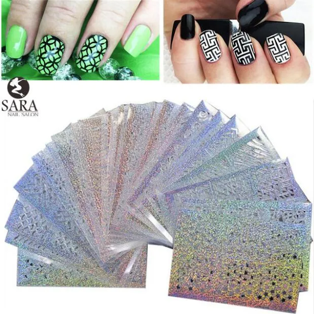 Wholesale- Sara Nail Salon 24 Sheets vinylsプリントネイルアートDIYステンシルステッカー3Dネイルレーザーテンプレートステッカーサプライ品STZK01-24