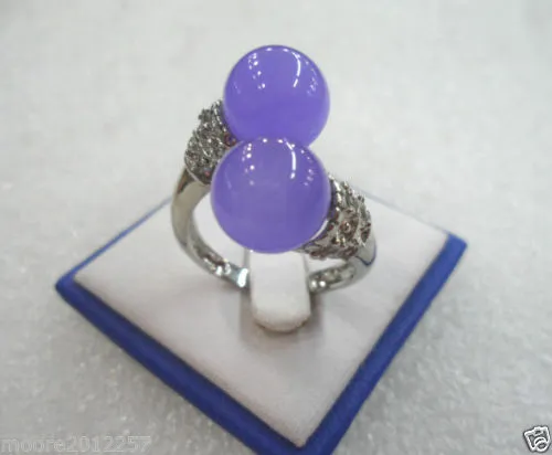 Moda agradável real Roxo jade Solid tamanho do anel de prata 8 # -9 #