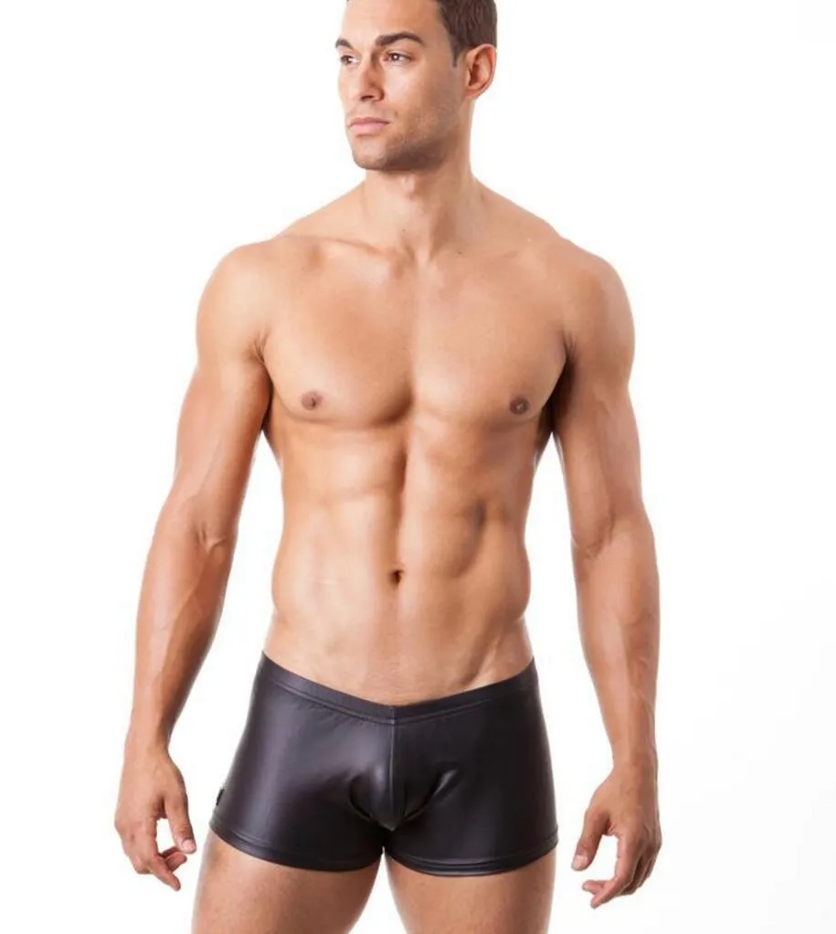 Hot New Sexy Underwear Cuecas Masculinos Cuecas de Couro Preto PU Moda Box Run Pequeno 