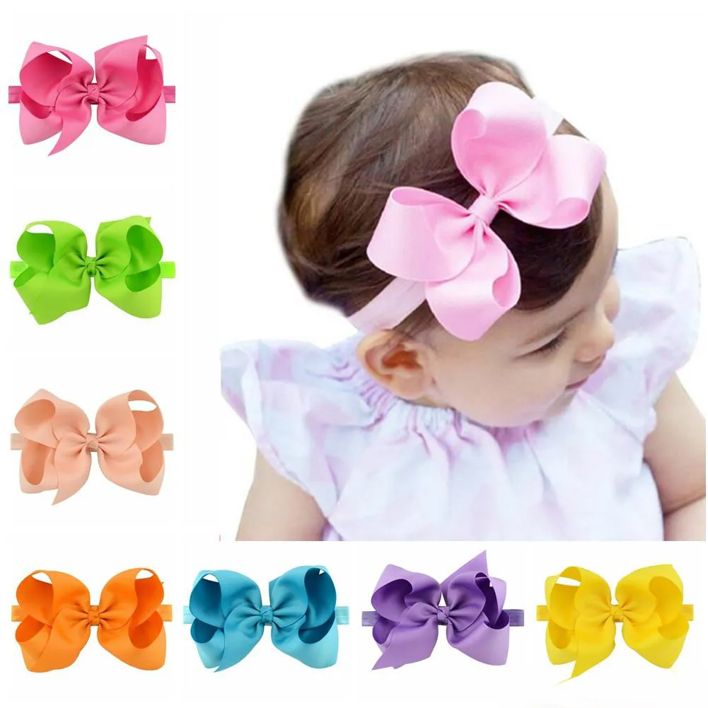 wholesale ribbon Baby Girls Big Bow Headbands 6 Inch Grosgrain Ribbon Boutique Bows Flowers Headband Infant Toddler Elastic Hairbands Hair Accessories