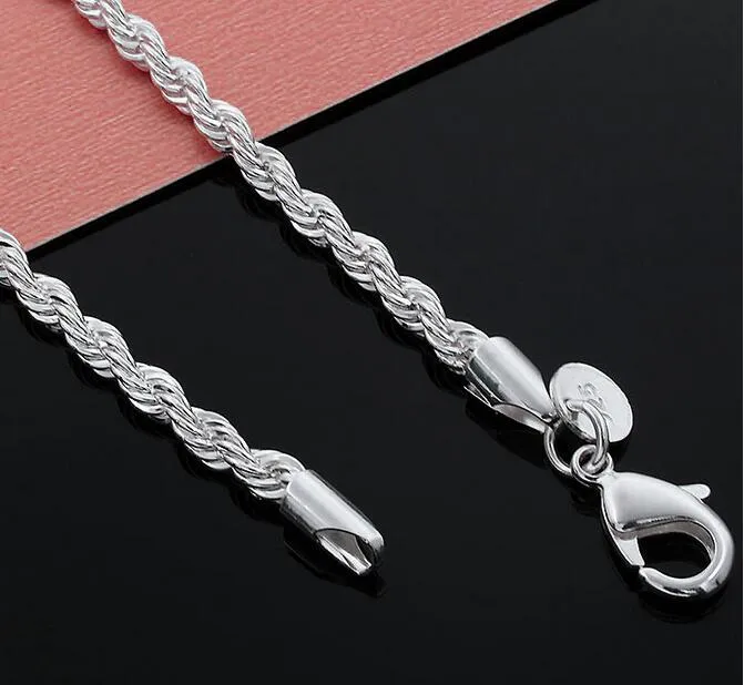 2mm Rope chain necklace,Wholesale16"-24" Fashion jewelry 925 stamped silver plated jewelry necklaces HJIA1125