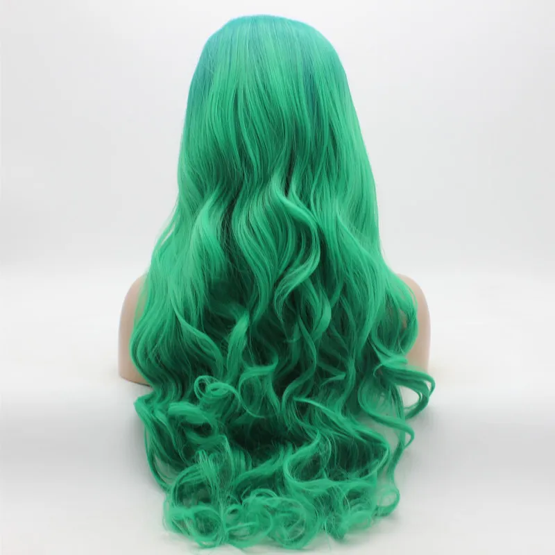 Iwona hår spets fram syntetisk peruk wavy lång 26inch grön rot ljus grön ombre peruk 12 # 6138Ombre stilig peruk