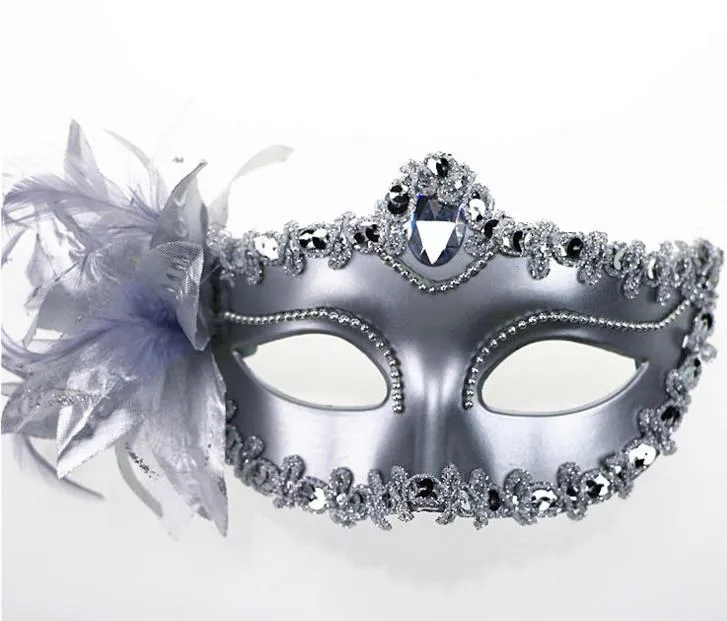 Venetian Masqueradance Ball Mask Bröllopsfest Fancy Dress EyeMask på Stick Masker Lily Flower Lace Feather Held Stick Mask