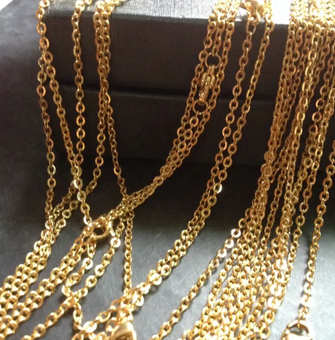 wholesale Gold color Fashion Stainless steel Thin 2mm Strong Oval Link chain necklace 18''/ 20''for women girls jewelry