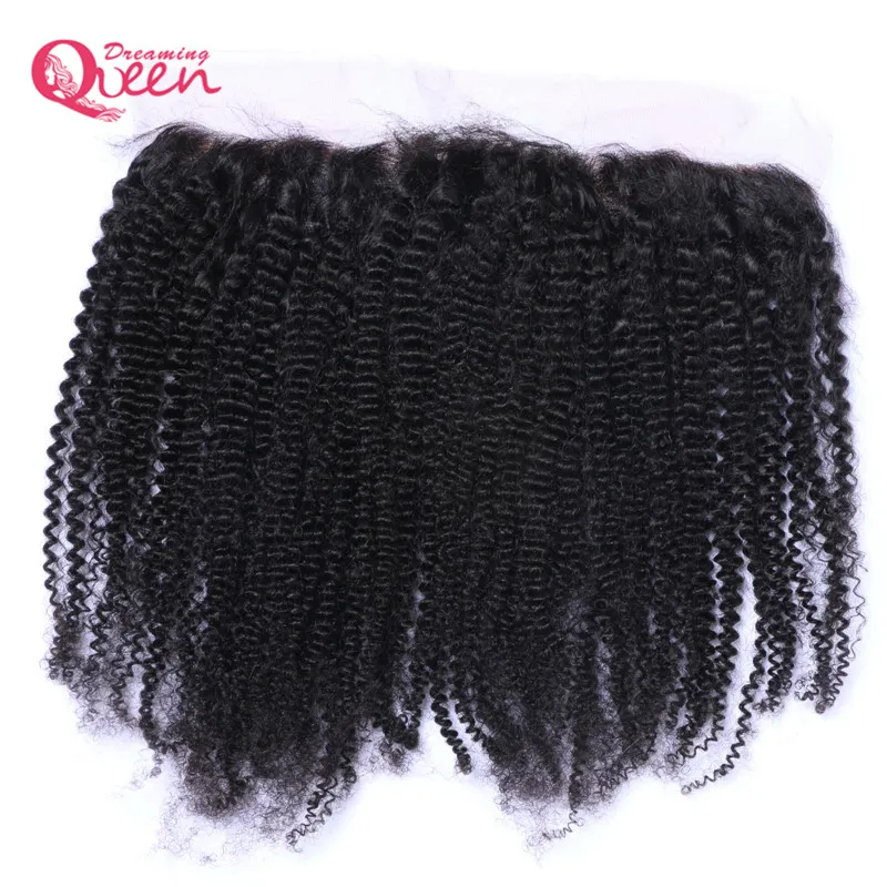 Mongoolse afro krullend kant frontale sluiting Mongoolse maagd menselijk haar middenvrij drie deel 13x4 haar sluiting met baby haar kant frontaal