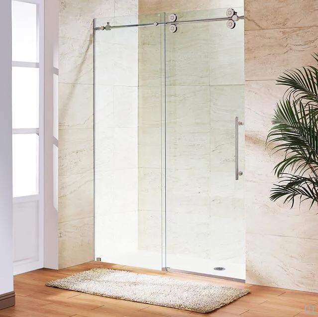 6.6FT Walk Inline Sliding barn shower door twin roller frameless glass sliding track hardware set kit USA New