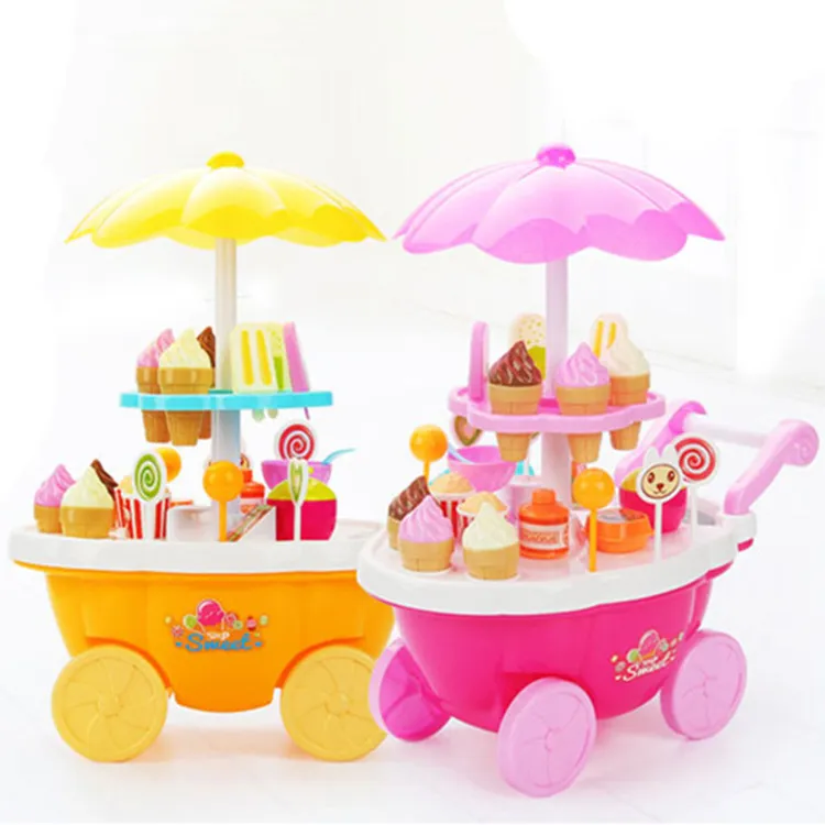 Mini Ice Cream Cart Playset Kids Pretend Play Food Shop with