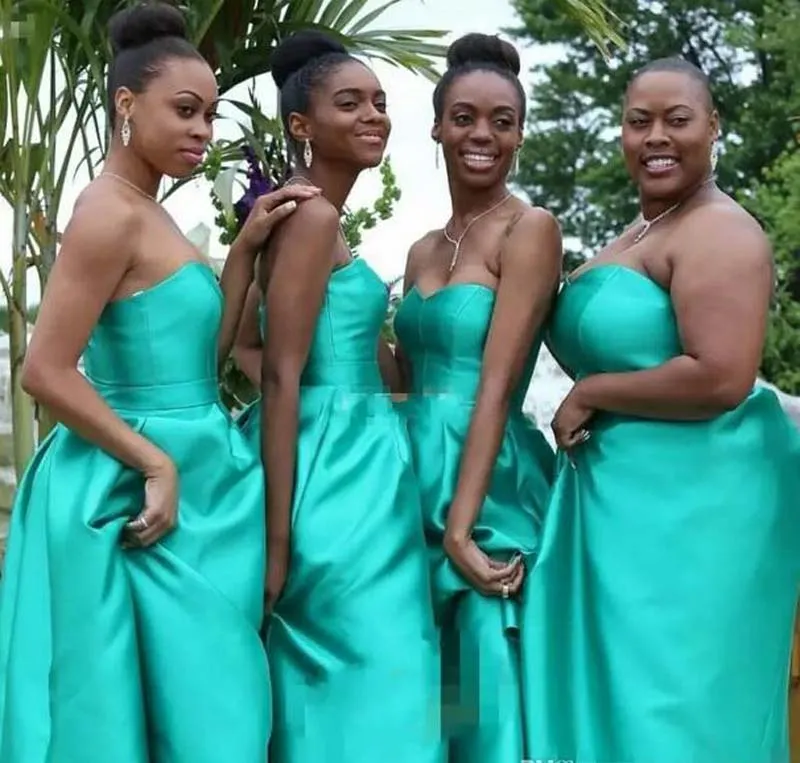 Robes de demoiselle d'honneur de style arabe turquoise sud-africaines en satin négérien, plus la taille des invités de mariage, robes de soirée avec poches