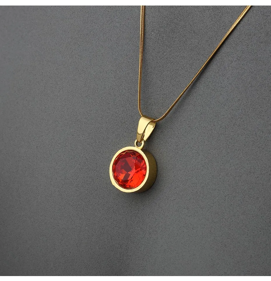 Fashion Round Crystal Gem White And Red Rhinestone Charms Small Pendant Necklace Hip Hop For Men Women With Gift Box