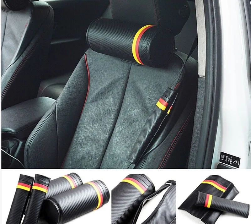 2st Performance Power German Flag Racing Auto Truck Black Racing Carbon Fiber Circular Car Seat Neck Cushion Kudde nackstöd för racing